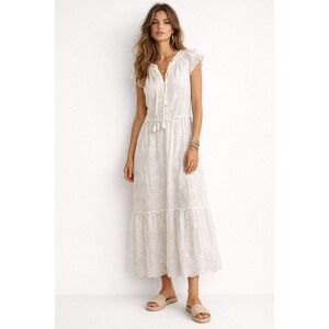 Chicos White Eyelet Tiered Midi Dress Occasion Alabaster Size‎ 4 NWT